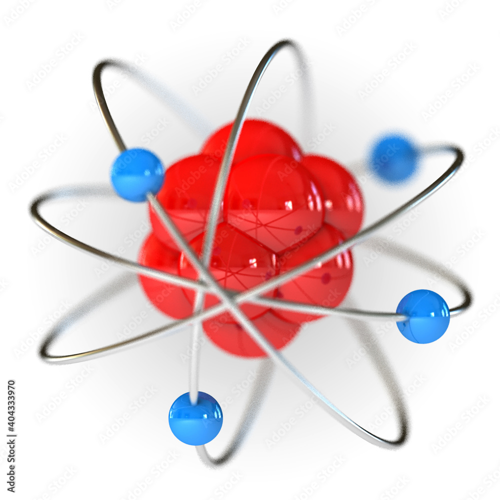 Atom close up. Realistic 3d rendering with the effect low depth of field Atom close up. Realistic 3d rendering with the effect low depth of field