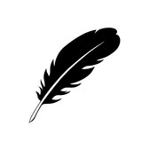 Bird pen for writing. Black silhouette. Hand drawn sketch. Vector isolated illustration.