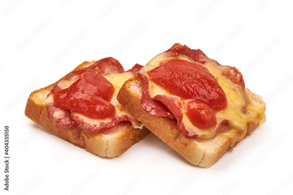 Sandwich with salami and cheese, isolated on white background