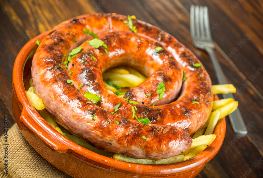 butifarra con patatas fritas Stock Photo Adobe Stock