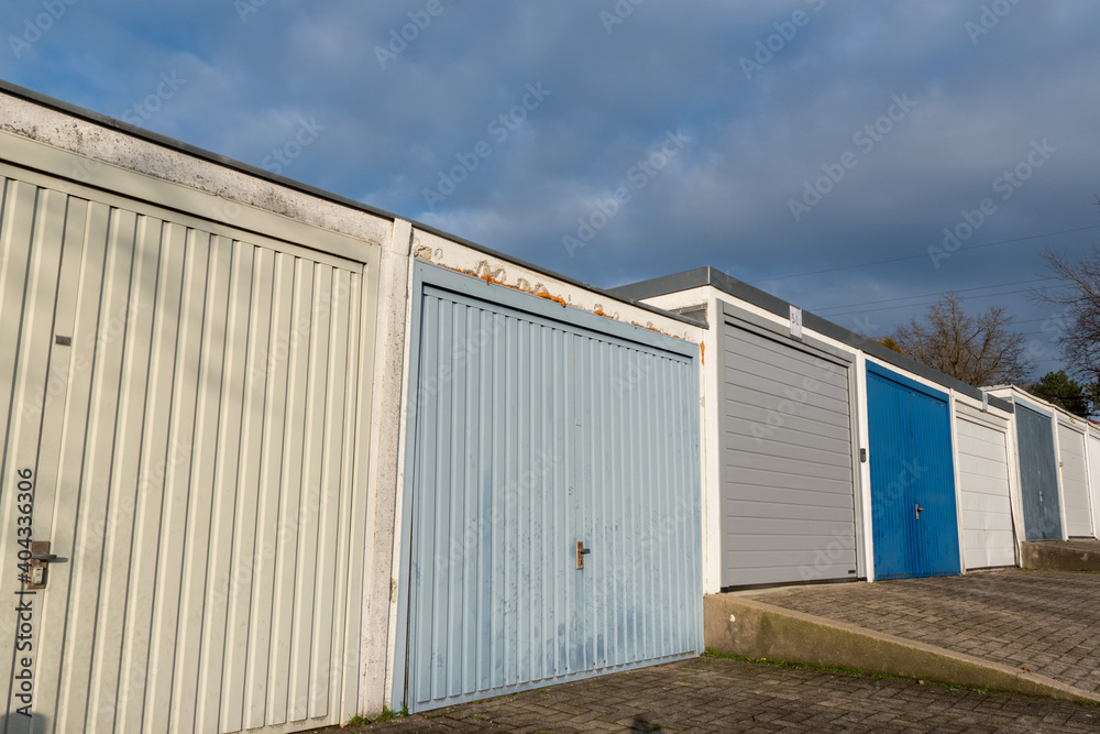 row of garages in an urban street row of garages in an urban street