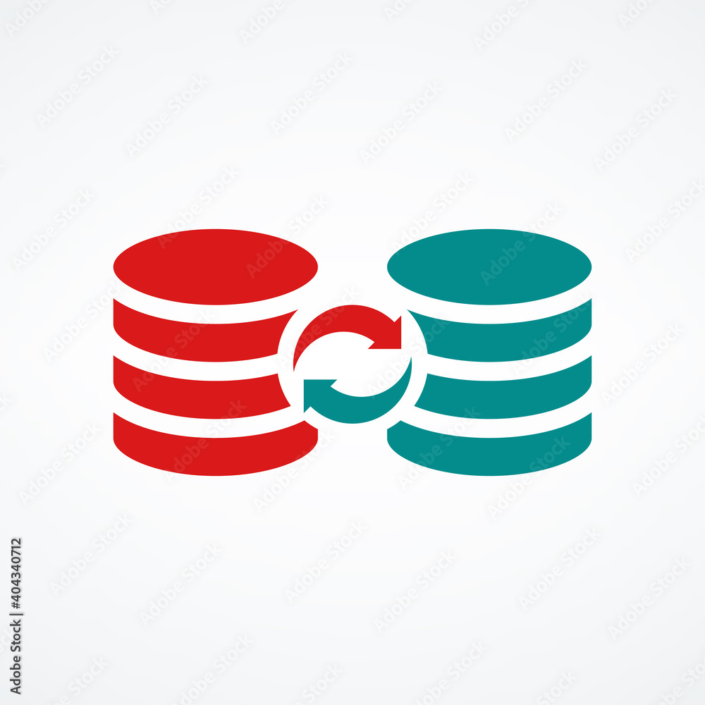 Server databases icon with sync data circle arrows, data sync symbol. Stock vector illustration isolated on white background. Server databases icon with sync data circle arrows, data sync symbol. Stock vector illustration isolated on white background.