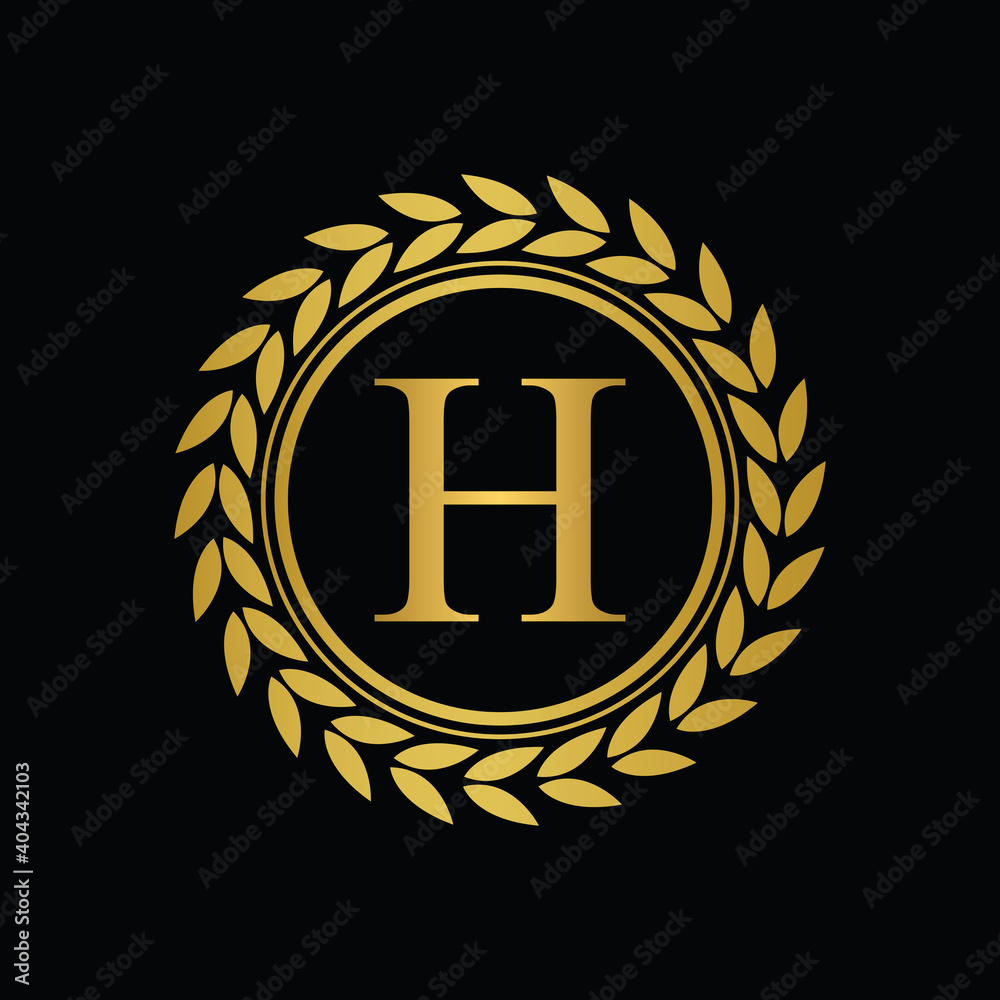 Golden Letter H laurel wreath template logo Luxury gold letter with ...