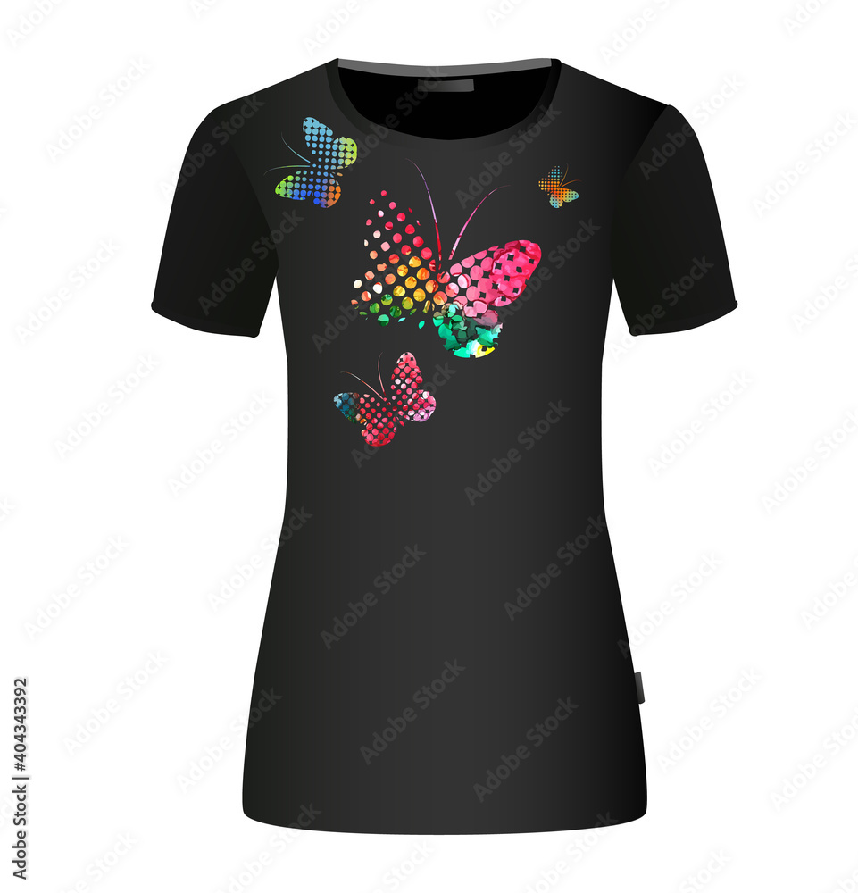 The abstract butterfly is multicolored. T-shirt print. Mixed media. Vector illustration The abstract butterfly is multicolored. T-shirt print. Mixed media. Vector illustration