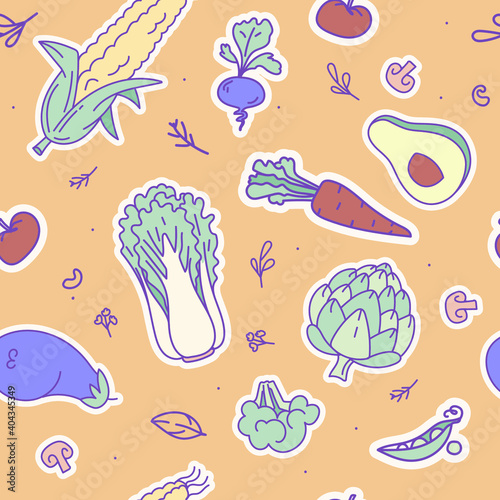 Awesome seamless pattern with vegetables. Doodle hand drawing vector illustration
