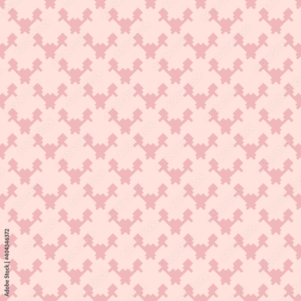 Vector geometric seamless pattern. Texture of textile, fabric, cloth, jacquard. Pink color. Simple abstract ornamental background. Subtle repeat tileable design for print, decoration, wallpaper, linen
