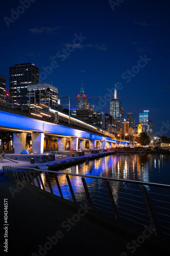 Melbourne city skyline at blue hour. 