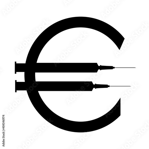 Dollar sign with syringe as part of dollar symbol.
