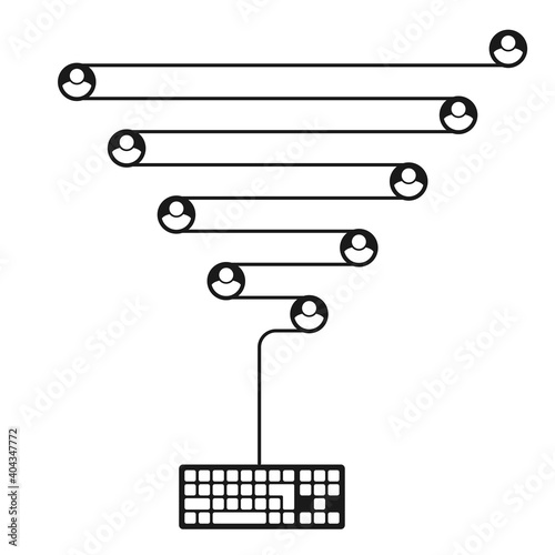chain reaction illustration of viral text  spreading widely between the social network users
