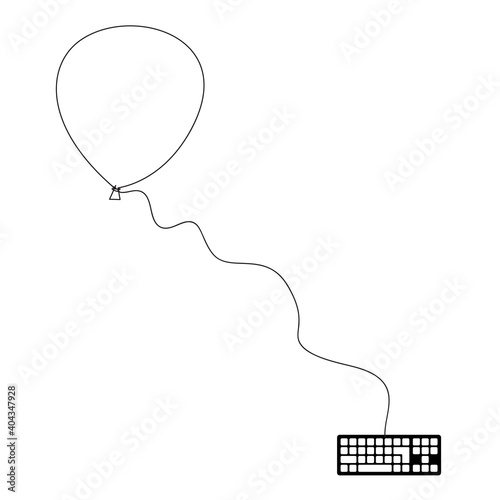 air balloon attached to keyboard - inflated virtual promises illustration