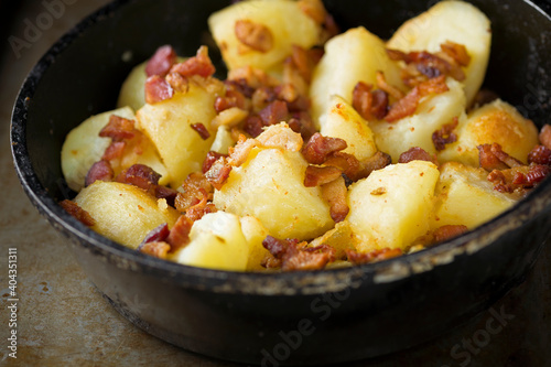 rustic baked potatoes and bacon