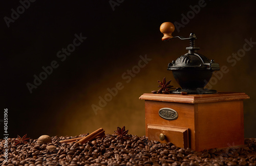 Retro coffee grinder and coffee