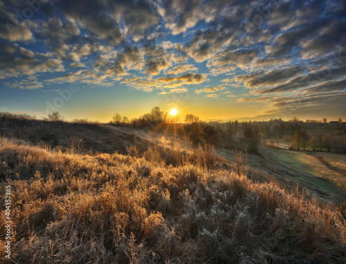 Autumn landscape of nature in october clear morning