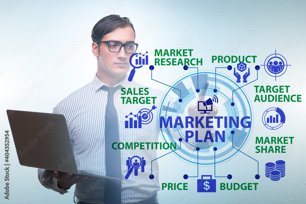 Marketing plan concept illustration with businessman Marketing plan concept illustration with businessman