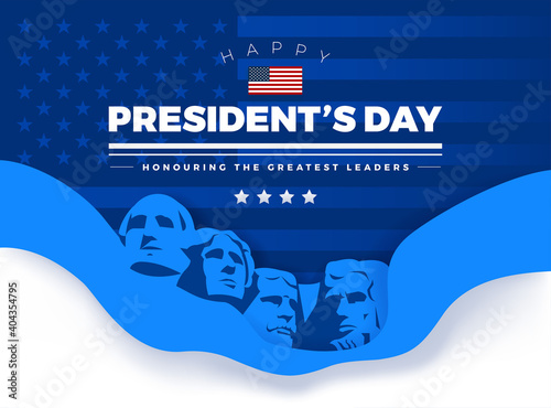 Fotografiet Happy Presidents' Day card with Rushmore four presidents background and letterin