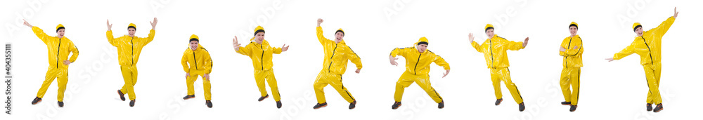 Man in yellow suit isolated on white