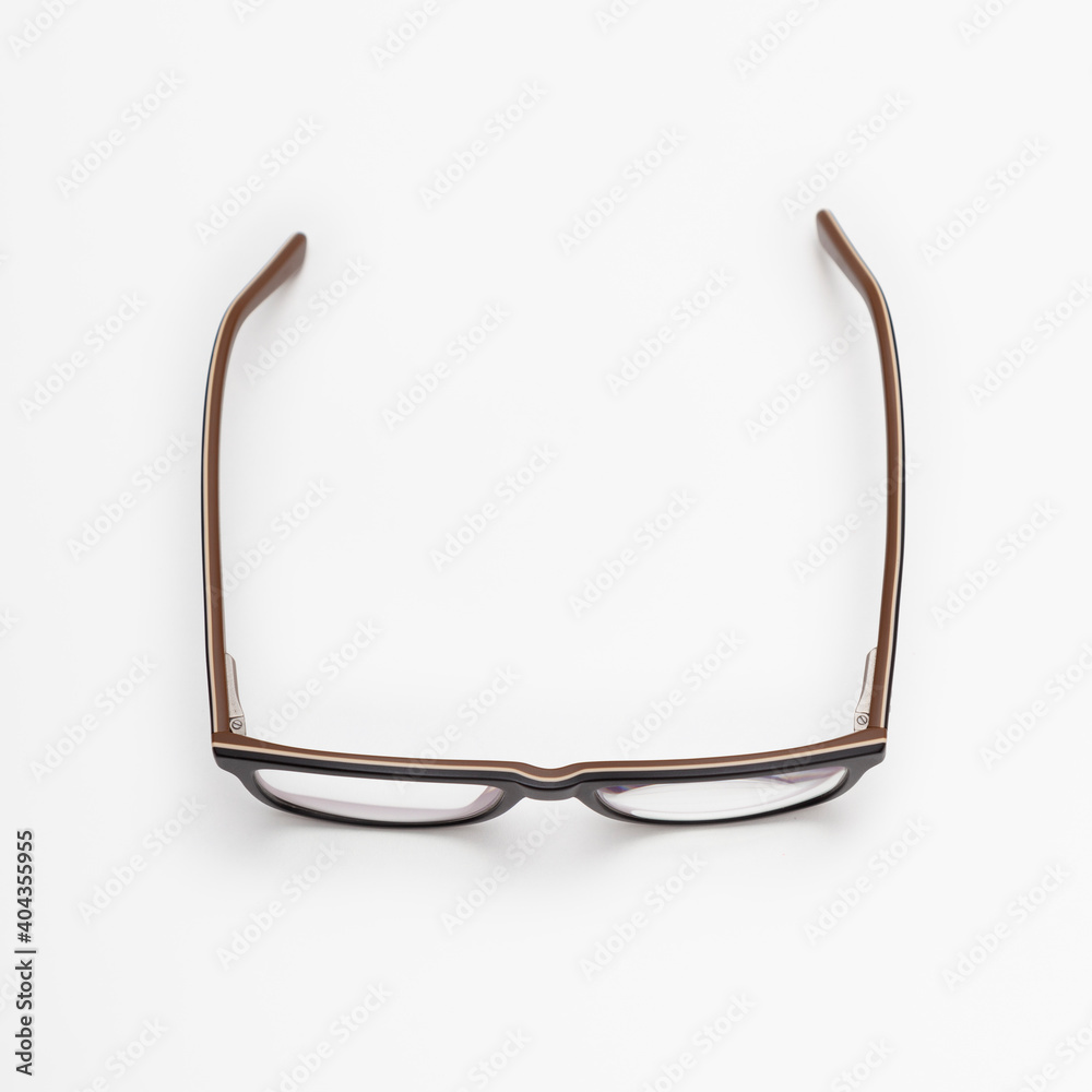 A pair of eyeglasses seen from above
