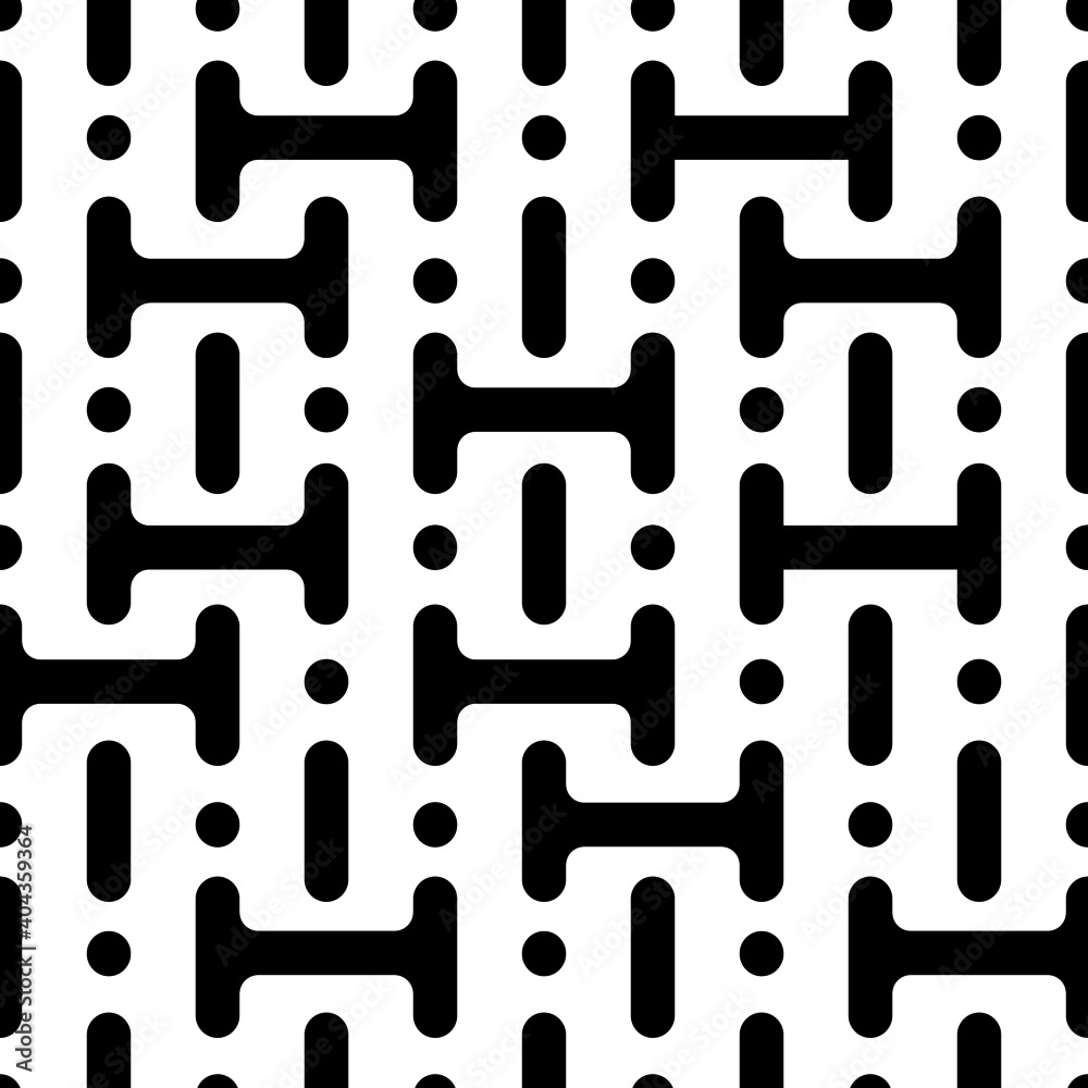 Seamless pattern of lines, points and abstract figures. Modern black and white vertical stripe shapes dotted line abstract background. Vector illustration Seamless pattern of lines, points and abstract figures. Modern black and white vertical stripe shapes dotted line abstract background. Vector illustration