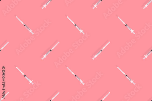 Medical syringes seamless pattern. Medical syringes on a red background. © Zuev Ali