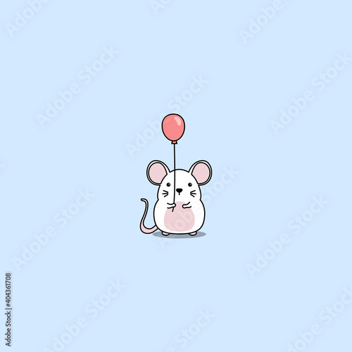 Cute mouse holding balloon cartoon, vector illustration