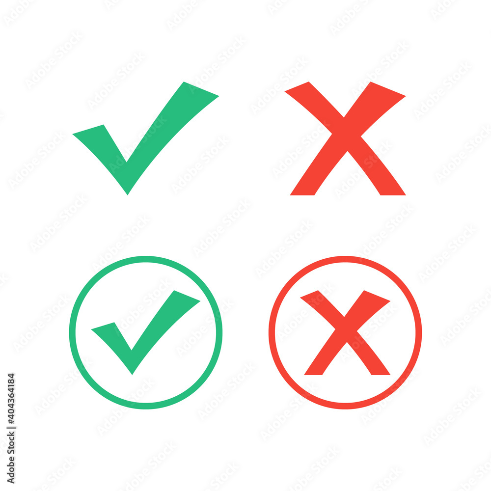 Set of tick and cross sign icon vector design Set of tick and cross sign icon vector design