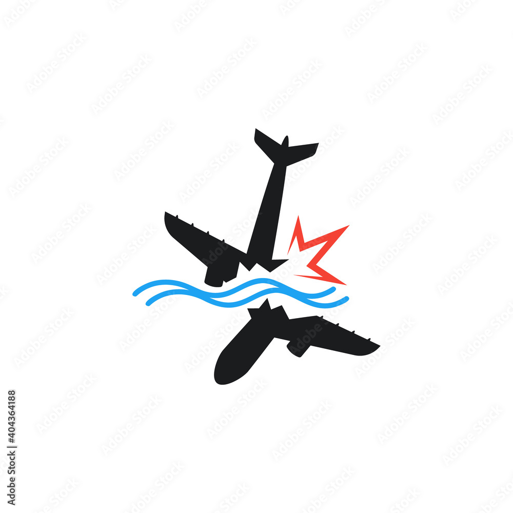Plane crashed into the water icon vector illustration Plane crashed into the water icon vector illustration