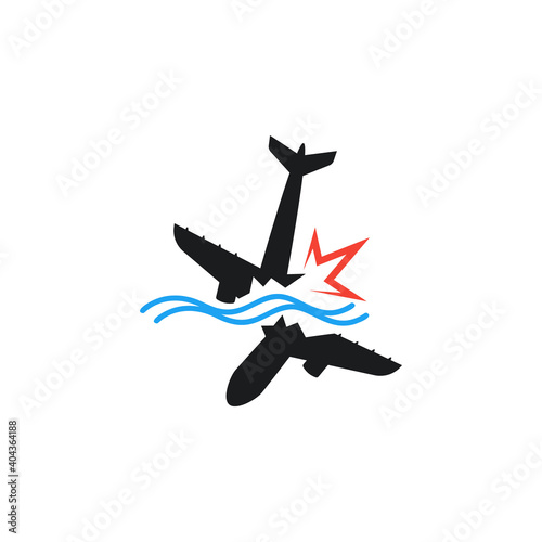 Plane crashed into the water icon vector illustration