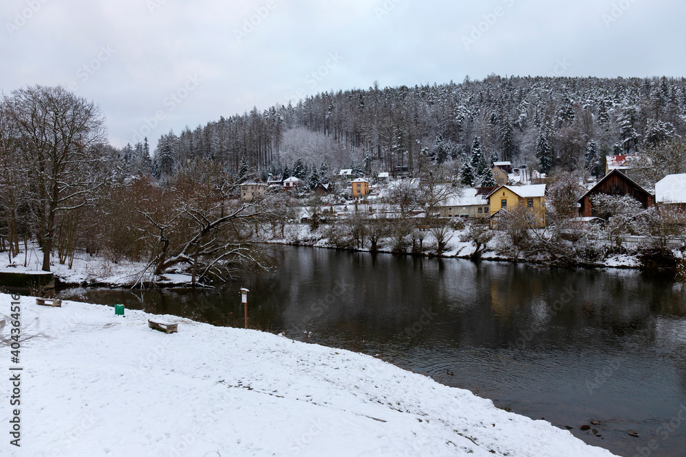 Snowy Landscape in central Bohemia around River Sazava, Czech Republic