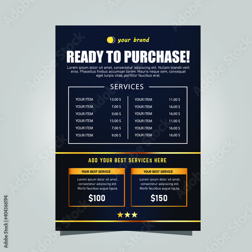 Abstract blue and gold price list flyer template