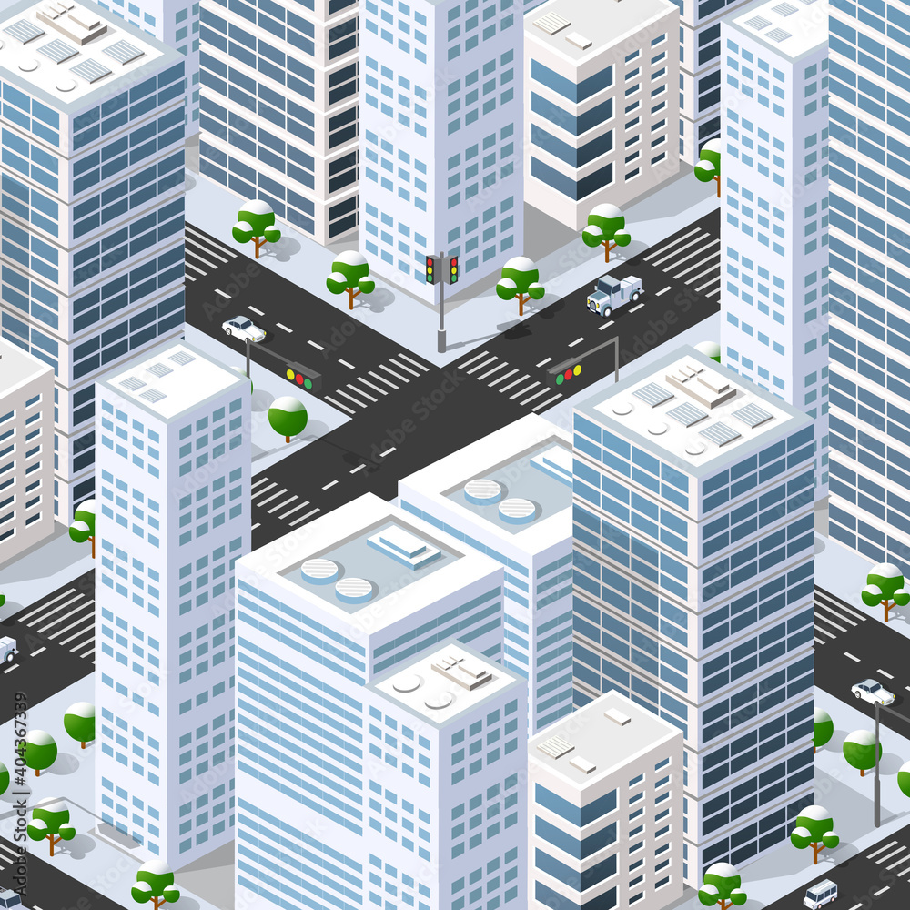 Isometric 3d street downtown architecture district part