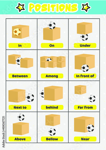 Objects position educational poster for kids