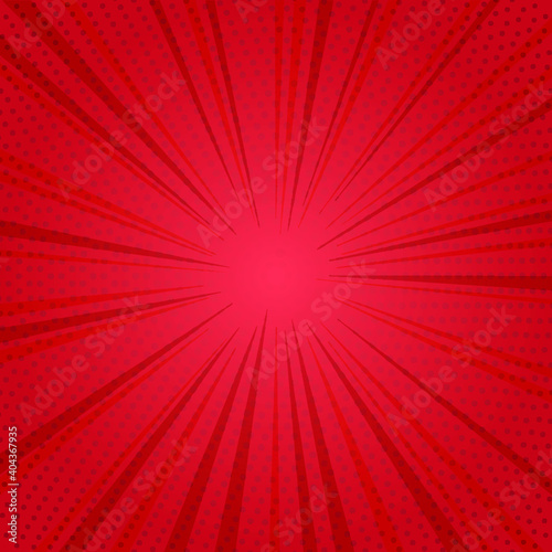 Flat design red comic background with lines and halftone
