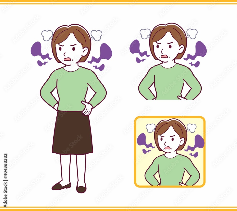 Middle-aged woman in green clothes_smell Middle-aged woman in green clothes_smell
