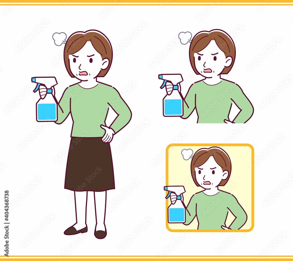 Middle-aged woman in green clothes_spray Middle-aged woman in green clothes_spray