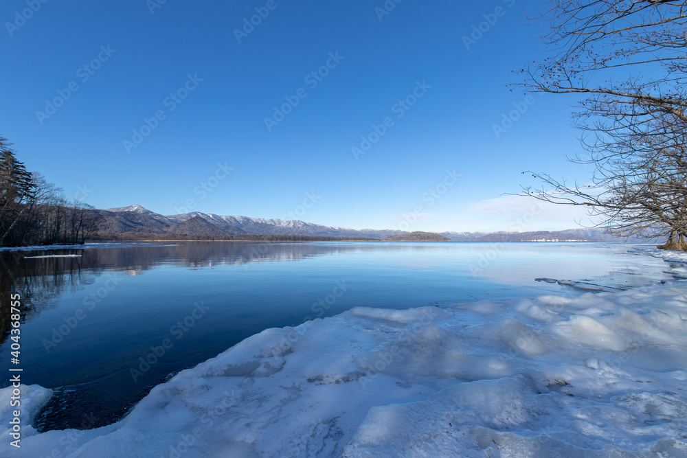 北海道 屈斜路湖の冬の風景 北海道 屈斜路湖の冬の風景