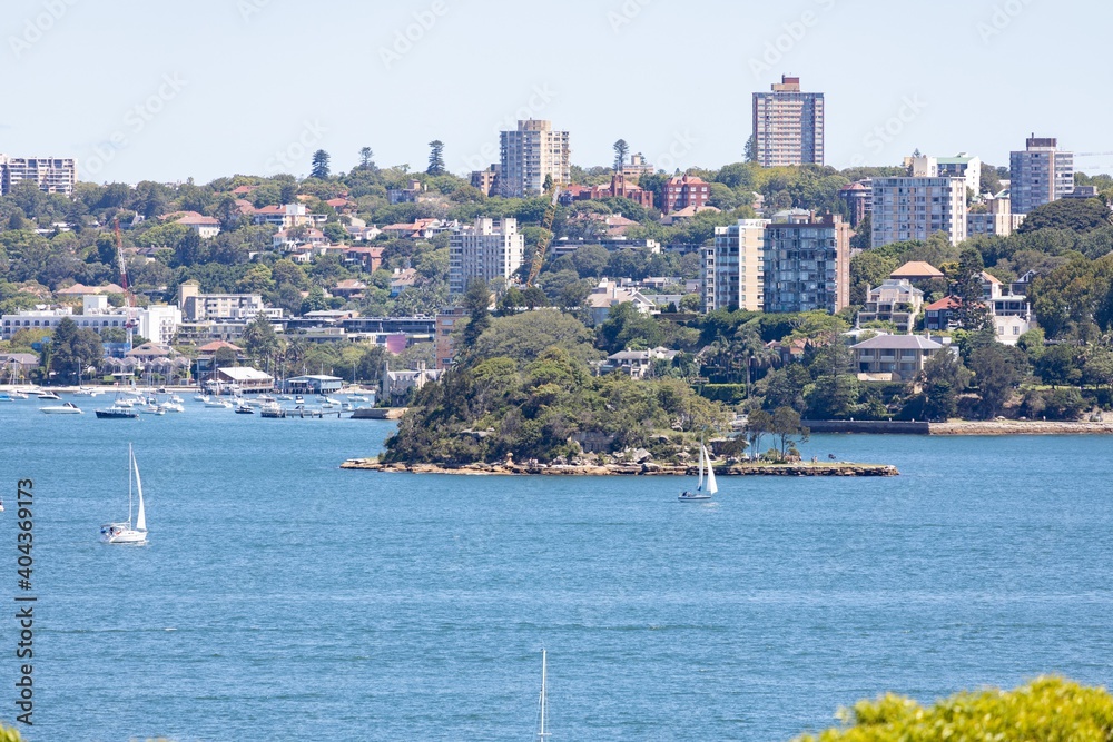 View of Sydney harbour and CDB on a beautiful sunny blue sky day