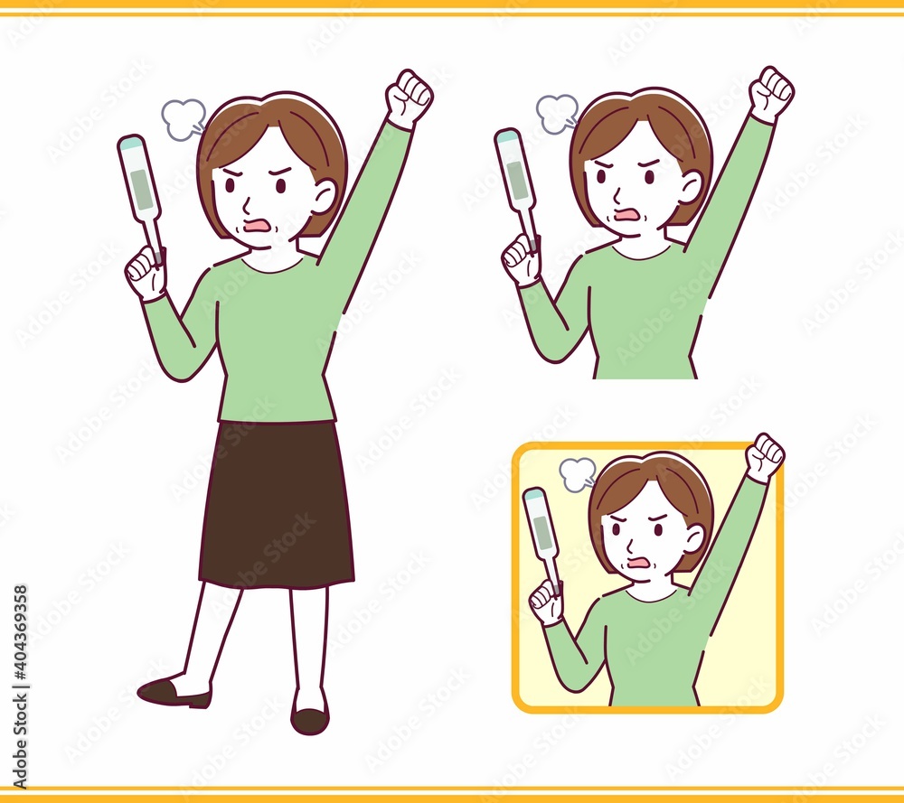 Middle-aged woman in green clothes_thermometer Middle-aged woman in green clothes_thermometer