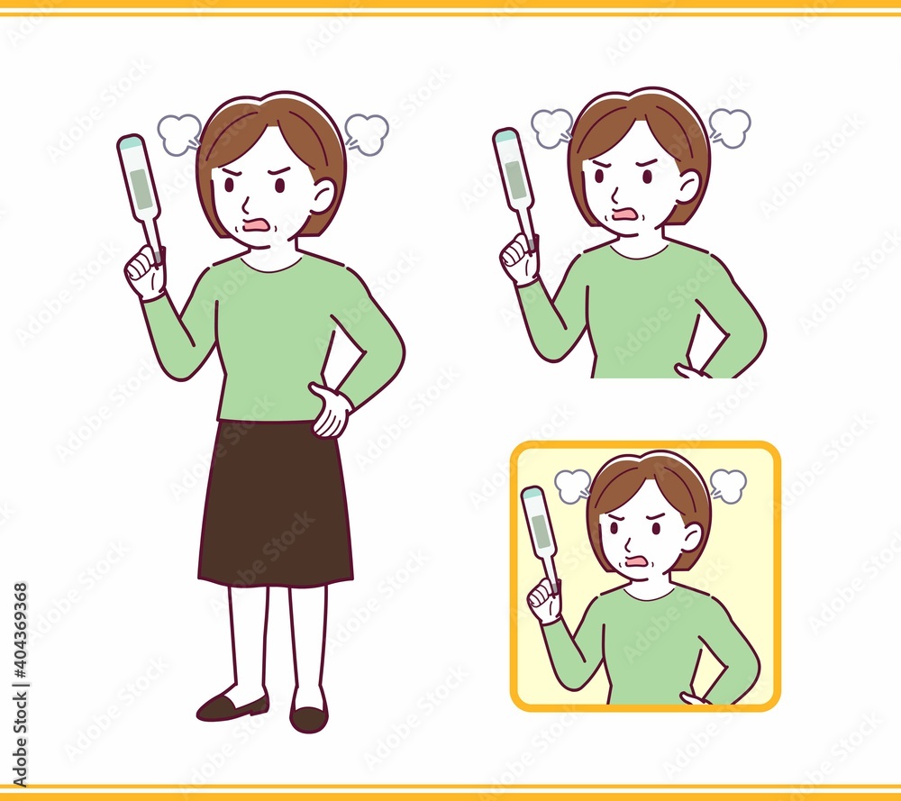 Middle-aged woman in green clothes_thermometer Middle-aged woman in green clothes_thermometer