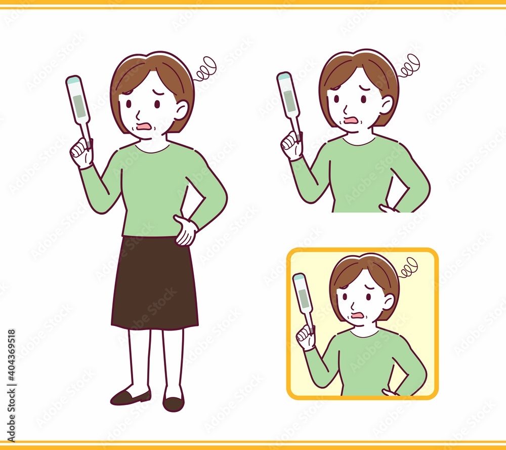Middle-aged woman in green clothes_thermometer Middle-aged woman in green clothes_thermometer
