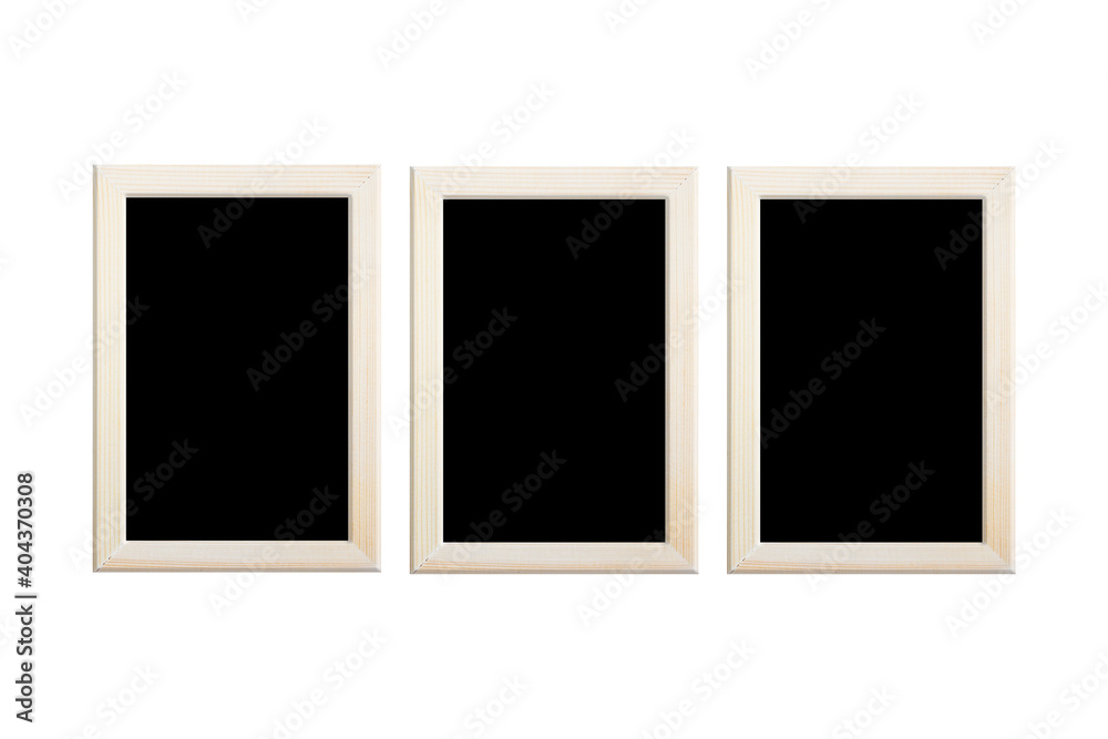 Collection empty black color photo wood frame isolated on white background, clipping path.