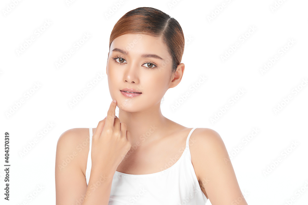 Beautiful Young asian Woman with Clean Fresh Skin, on Pink background, Face care, Facial treatment. Cosmetology, beauty and spa. Asian women portrait Beautiful Young asian Woman with Clean Fresh Skin, on Pink background, Face care, Facial treatment. Cosmetology, beauty and spa. Asian women portrait