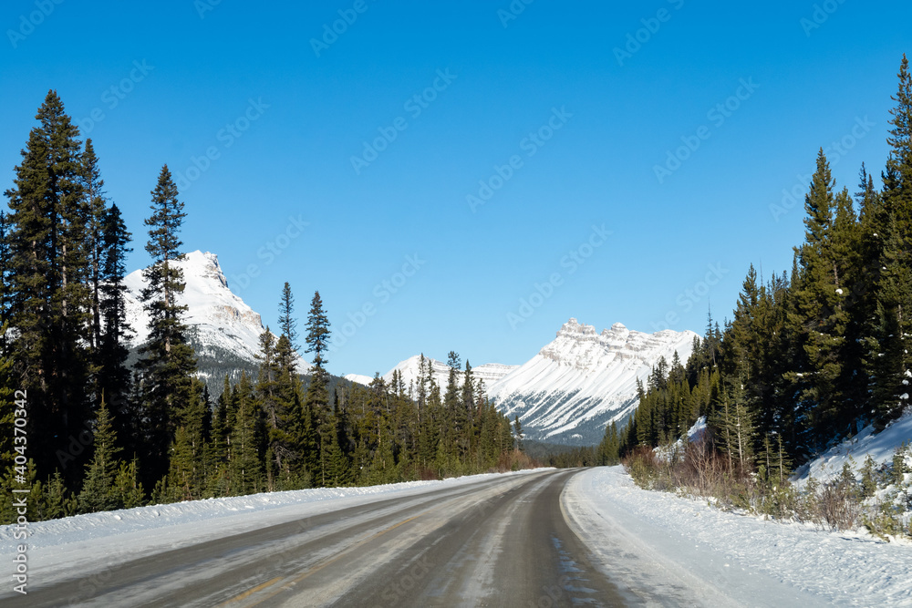 Scenic view of the Icefields Parkway (Highway 93) in Canada Scenic view of the Icefields Parkway (Highway 93) in Canada