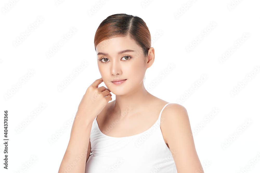Beautiful Young asian Woman with Clean Fresh Skin, on Pink background, Face care, Facial treatment. Cosmetology, beauty and spa. Asian women portrait Beautiful Young asian Woman with Clean Fresh Skin, on Pink background, Face care, Facial treatment. Cosmetology, beauty and spa. Asian women portrait