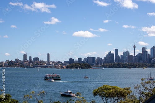 View of Sydney harbour and CDB on a beautiful sunny blue sky day © Elias Bitar