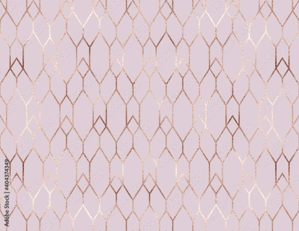 Naklejka premium Geometric rose gold glitter grid seamless pattern.
