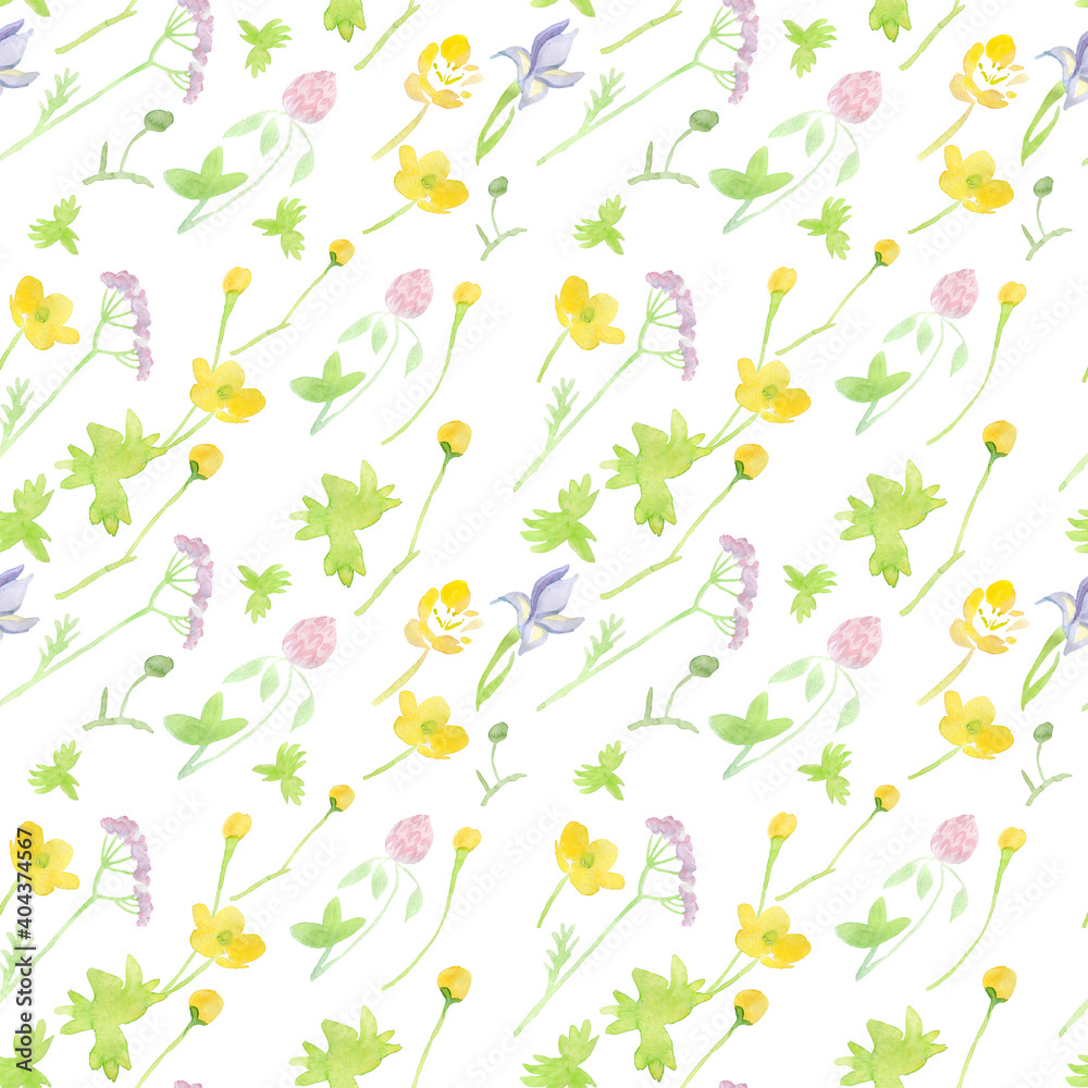 wild flowers watercolor delicate seamless pattern for fabric