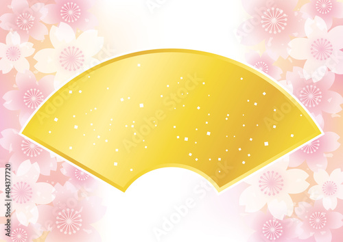 桜の花と扇の背景　ピンク