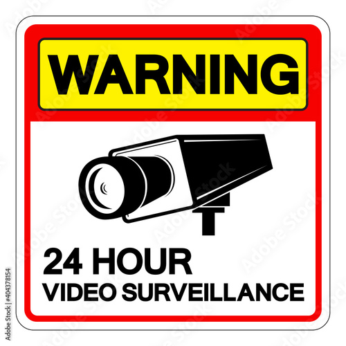 Warning 24 Hour Video Surveillance Symbol Sign, Vector Illustration, Isolate On White Background Label. EPS10