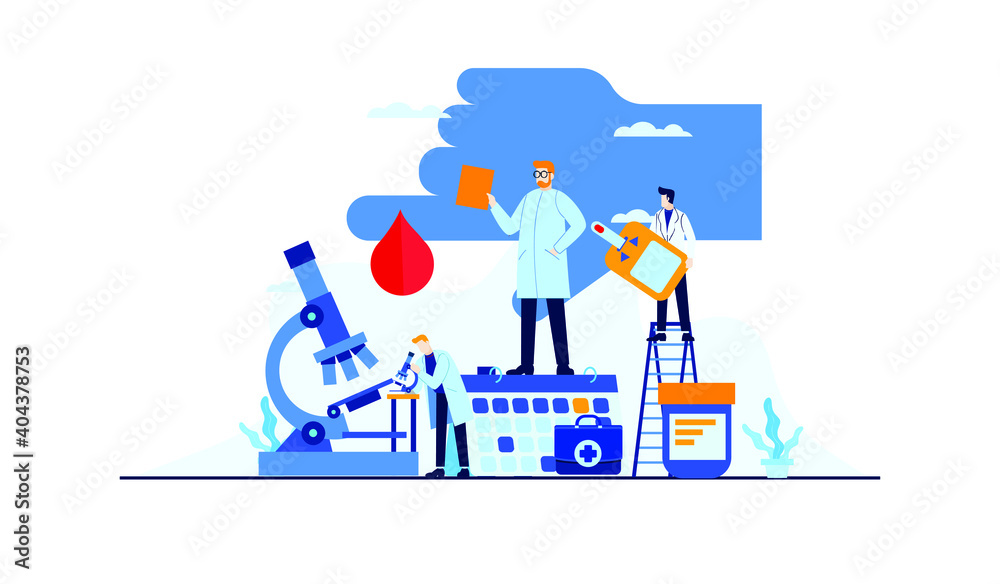 diabetes vector flat illustration blood test sugar level doctor's research for treatment concept design