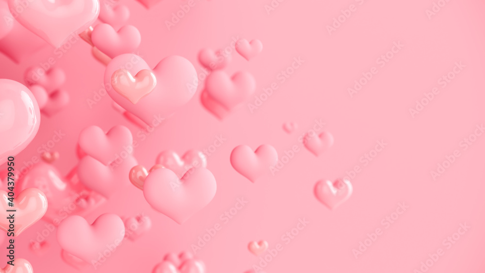 Pastel pink hearts. Abstract background with hearts. Greeting Card, Poster. Valentine Day. 3d rendering.